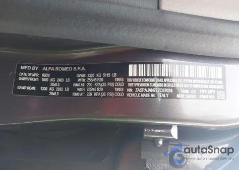 2020 Alfa Romeo Stelvio Sport Rwd from USA, damaged, VIN ZASPAJAN7L7C97024